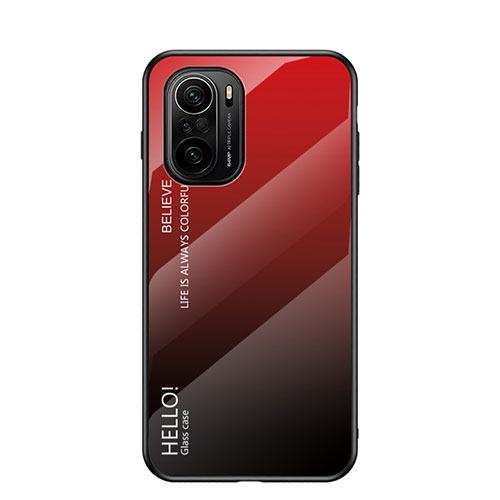 Silicone Frame Mirror Rainbow Gradient Case Cover LS1 for Xiaomi Redmi K40 Pro+ Plus 5G Red