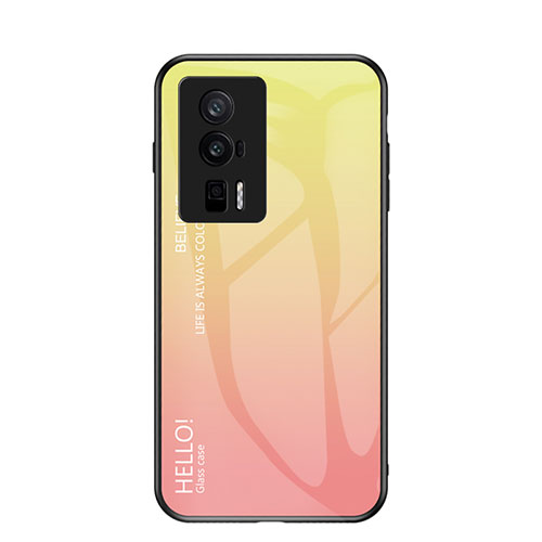 Silicone Frame Mirror Rainbow Gradient Case Cover LS1 for Xiaomi Redmi K60 Pro 5G Yellow