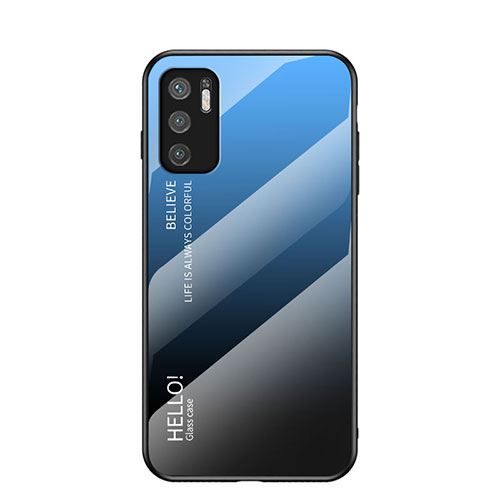 Silicone Frame Mirror Rainbow Gradient Case Cover LS1 for Xiaomi Redmi Note 10 5G Blue