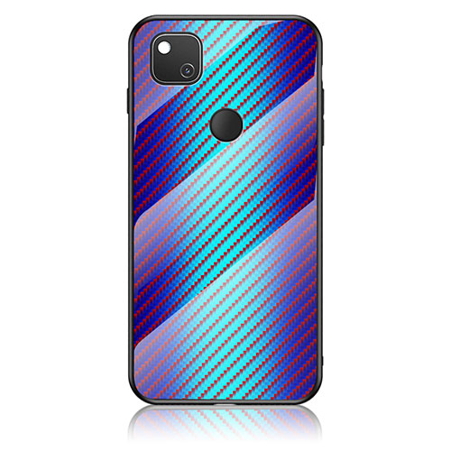 Silicone Frame Mirror Rainbow Gradient Case Cover LS2 for Google Pixel 4a Blue