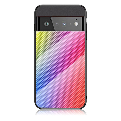 Silicone Frame Mirror Rainbow Gradient Case Cover LS2 for Google Pixel 6 Pro 5G Pink