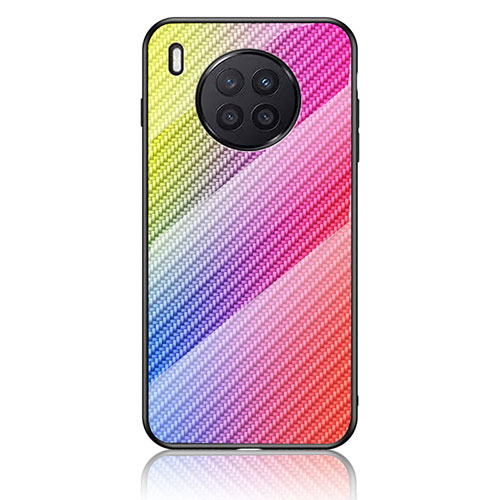 Silicone Frame Mirror Rainbow Gradient Case Cover LS2 for Huawei Honor 50 Lite Pink