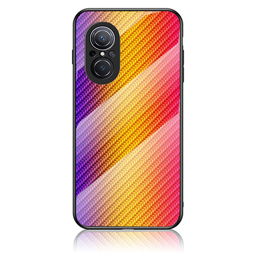 Silicone Frame Mirror Rainbow Gradient Case Cover LS2 for Huawei Honor 50 SE 5G Orange