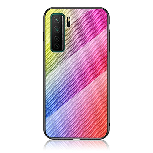 Silicone Frame Mirror Rainbow Gradient Case Cover LS2 for Huawei Nova 7 SE 5G Pink