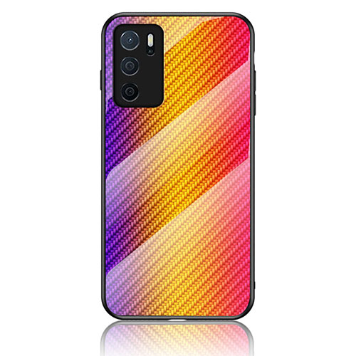 Silicone Frame Mirror Rainbow Gradient Case Cover LS2 for Oppo A16s Orange