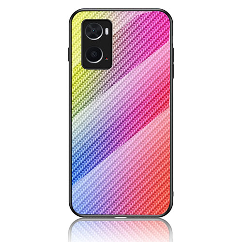 Silicone Frame Mirror Rainbow Gradient Case Cover LS2 for Oppo A76 Pink