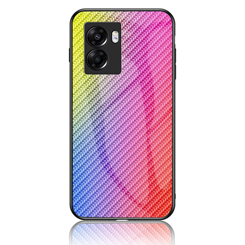 Silicone Frame Mirror Rainbow Gradient Case Cover LS2 for Oppo A77 5G Pink