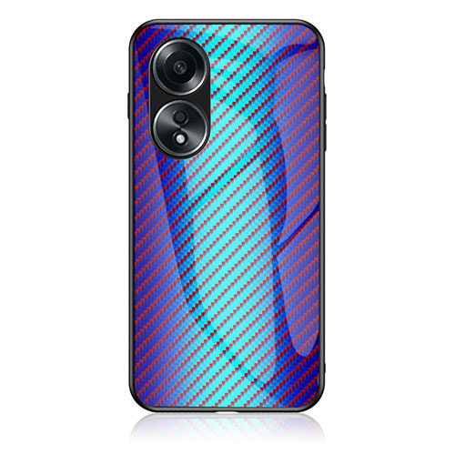 Silicone Frame Mirror Rainbow Gradient Case Cover LS2 for Oppo A78 4G Blue