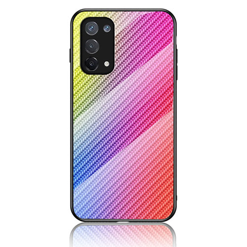 Silicone Frame Mirror Rainbow Gradient Case Cover LS2 for Oppo F19 Pink