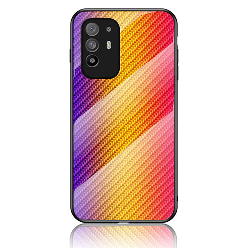 Silicone Frame Mirror Rainbow Gradient Case Cover LS2 for Oppo F19 Pro+ Plus 5G Orange