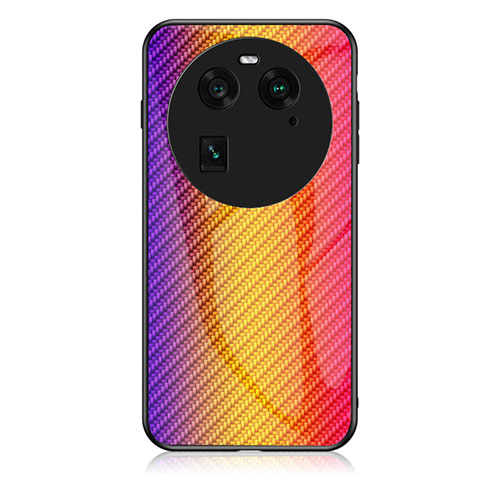 Silicone Frame Mirror Rainbow Gradient Case Cover LS2 for Oppo Find X6 Pro 5G Orange