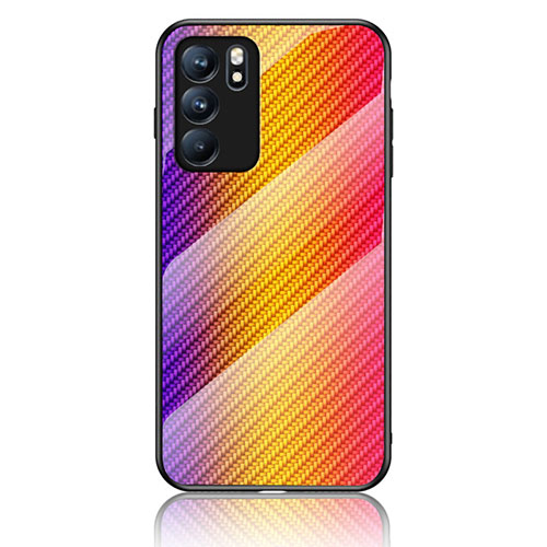 Silicone Frame Mirror Rainbow Gradient Case Cover LS2 for Oppo Reno6 5G Orange