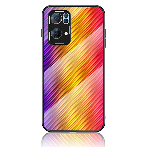 Silicone Frame Mirror Rainbow Gradient Case Cover LS2 for Oppo Reno7 Pro 5G Orange