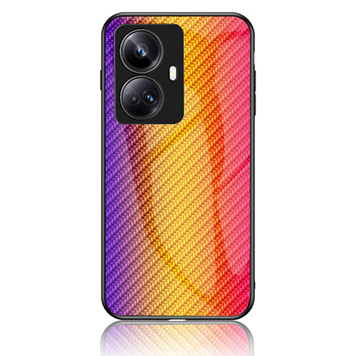 Silicone Frame Mirror Rainbow Gradient Case Cover LS2 for Realme 10 Pro+ Plus 5G Orange