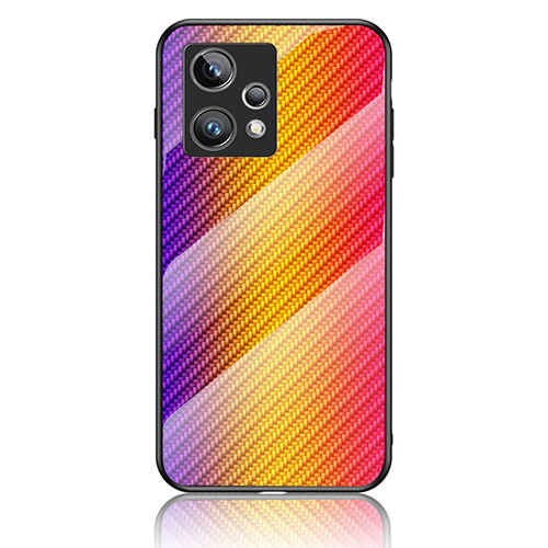 Silicone Frame Mirror Rainbow Gradient Case Cover LS2 for Realme 9 Pro+ Plus 5G Orange