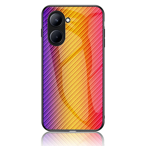 Silicone Frame Mirror Rainbow Gradient Case Cover LS2 for Realme C33 Orange