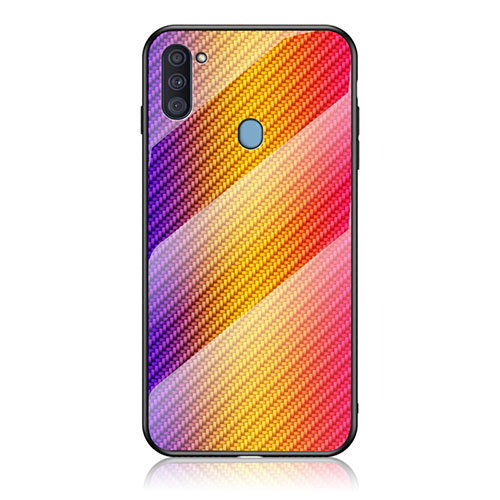 Silicone Frame Mirror Rainbow Gradient Case Cover LS2 for Samsung Galaxy A11 Orange