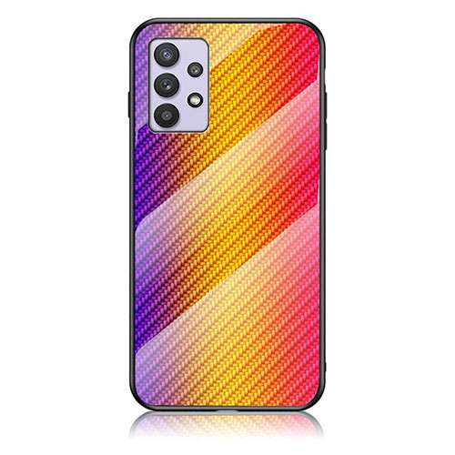 Silicone Frame Mirror Rainbow Gradient Case Cover LS2 for Samsung Galaxy A32 4G Orange