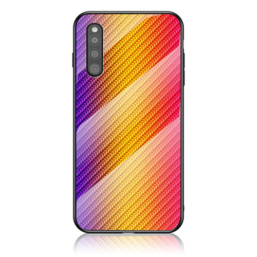 Silicone Frame Mirror Rainbow Gradient Case Cover LS2 for Samsung Galaxy A41 SC-41A Orange