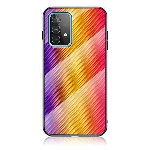 Silicone Frame Mirror Rainbow Gradient Case Cover LS2 for Samsung Galaxy A52 4G Orange