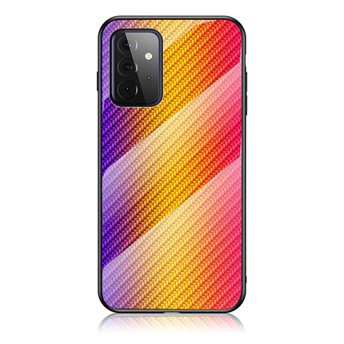 Silicone Frame Mirror Rainbow Gradient Case Cover LS2 for Samsung Galaxy A72 4G Orange