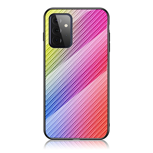 Silicone Frame Mirror Rainbow Gradient Case Cover LS2 for Samsung Galaxy A72 4G Pink