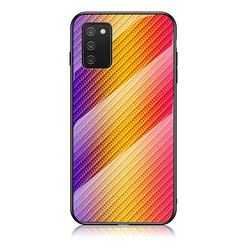 Silicone Frame Mirror Rainbow Gradient Case Cover LS2 for Samsung Galaxy F02S SM-E025F Orange