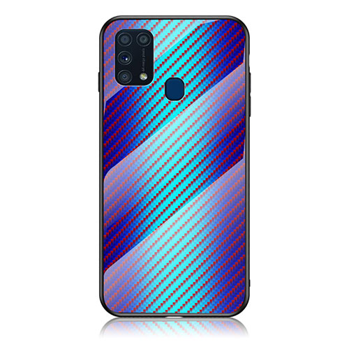 Silicone Frame Mirror Rainbow Gradient Case Cover LS2 for Samsung Galaxy M31 Blue