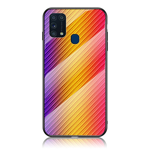 Silicone Frame Mirror Rainbow Gradient Case Cover LS2 for Samsung Galaxy M31 Prime Edition Orange