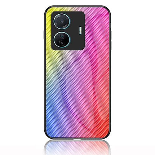 Silicone Frame Mirror Rainbow Gradient Case Cover LS2 for Vivo iQOO Z6 Pro 5G Pink