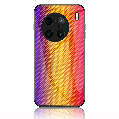 Silicone Frame Mirror Rainbow Gradient Case Cover LS2 for Vivo X90 Pro+ Plus 5G Orange