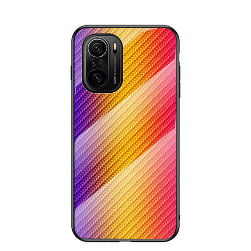 Silicone Frame Mirror Rainbow Gradient Case Cover LS2 for Xiaomi Redmi K40 Pro+ Plus 5G Orange