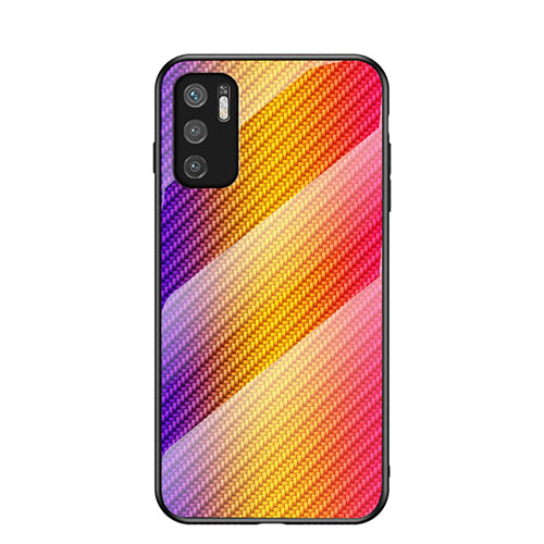 Silicone Frame Mirror Rainbow Gradient Case Cover LS2 for Xiaomi Redmi Note 10 5G Orange