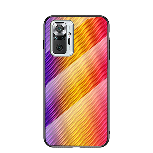 Silicone Frame Mirror Rainbow Gradient Case Cover LS2 for Xiaomi Redmi Note 10 Pro Max Orange