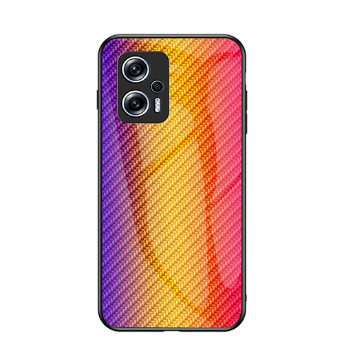 Silicone Frame Mirror Rainbow Gradient Case Cover LS2 for Xiaomi Redmi Note 11T Pro+ Plus 5G Orange