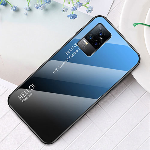 Silicone Frame Mirror Rainbow Gradient Case Cover LS4 for Vivo V21e 4G Blue