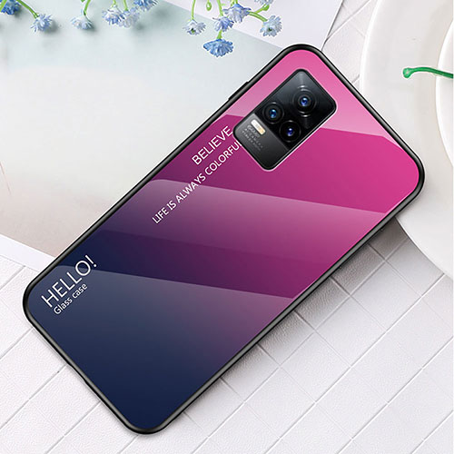 Silicone Frame Mirror Rainbow Gradient Case Cover LS4 for Vivo V21e 4G Hot Pink