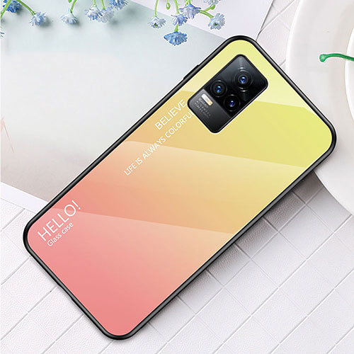 Silicone Frame Mirror Rainbow Gradient Case Cover LS4 for Vivo V21e 4G Yellow