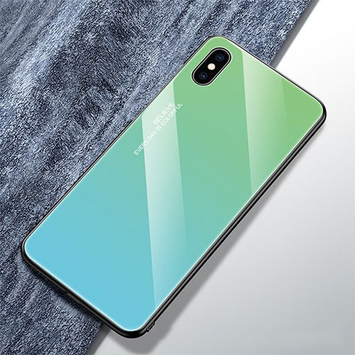 Silicone Frame Mirror Rainbow Gradient Case Cover M01 for Apple iPhone Xs Max Green