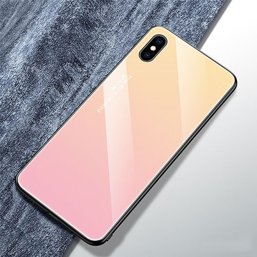 Silicone Frame Mirror Rainbow Gradient Case Cover M01 for Apple iPhone Xs Pink