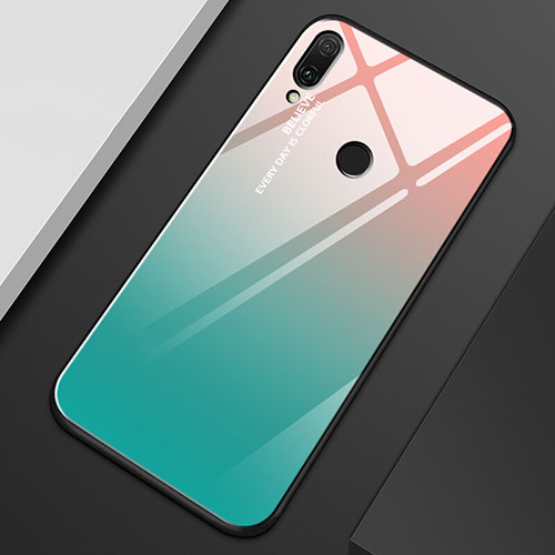 Silicone Frame Mirror Rainbow Gradient Case Cover M01 for Huawei Enjoy 9 Plus Sky Blue