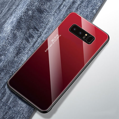 Silicone Frame Mirror Rainbow Gradient Case Cover M01 for Samsung Galaxy Note 8 Duos N950F Red