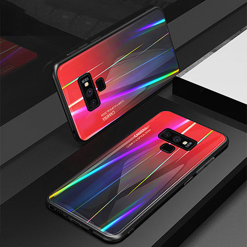 Silicone Frame Mirror Rainbow Gradient Case Cover M01 for Samsung Galaxy Note 9 Red