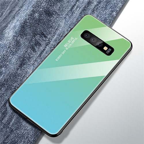 Silicone Frame Mirror Rainbow Gradient Case Cover M01 for Samsung Galaxy S10 Cyan