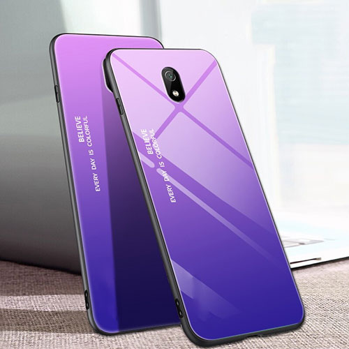 Silicone Frame Mirror Rainbow Gradient Case Cover M01 for Xiaomi Redmi 8A Purple