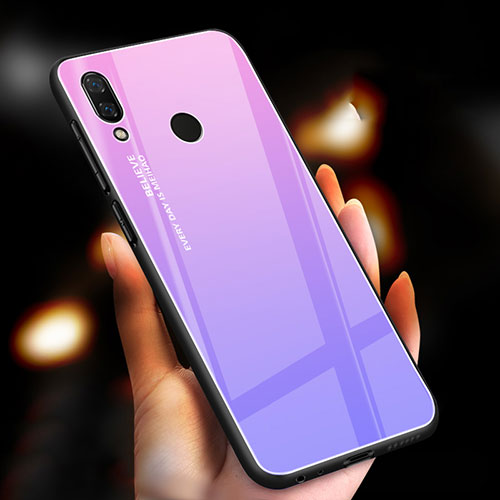 Silicone Frame Mirror Rainbow Gradient Case Cover M01 for Xiaomi Redmi Note 7 Purple