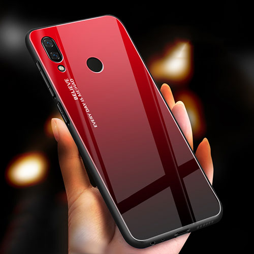 Silicone Frame Mirror Rainbow Gradient Case Cover M01 for Xiaomi Redmi Note 7 Red