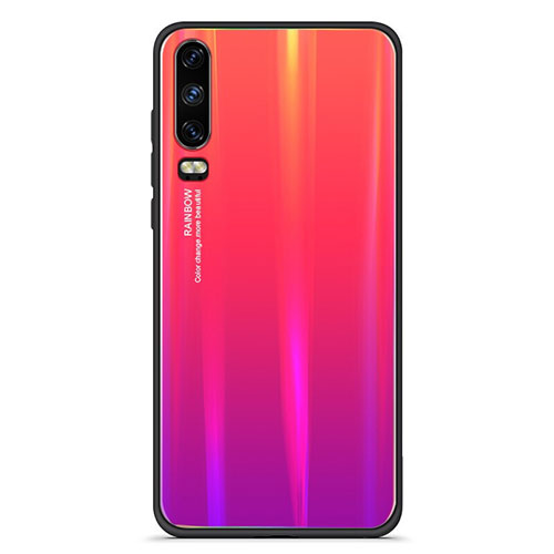 Silicone Frame Mirror Rainbow Gradient Case Cover M02 for Huawei P30 Red