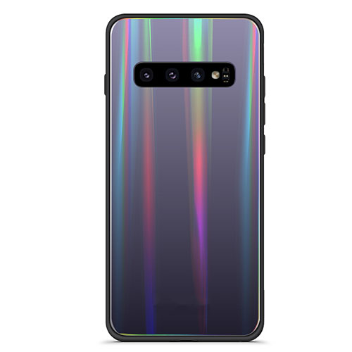 Silicone Frame Mirror Rainbow Gradient Case Cover M02 for Samsung Galaxy S10 5G Black