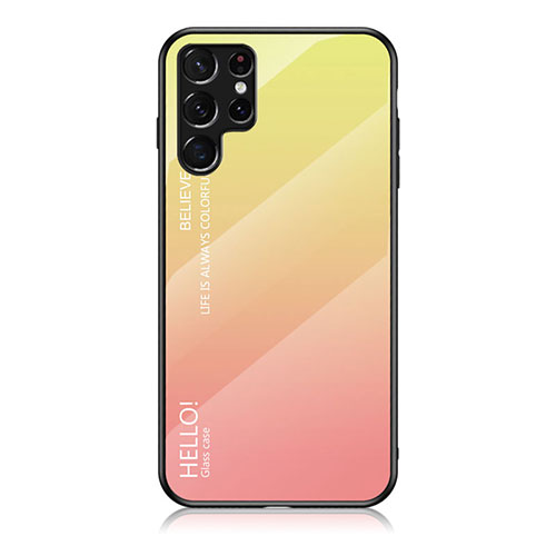 Silicone Frame Mirror Rainbow Gradient Case Cover M02 for Samsung Galaxy S22 Ultra 5G Orange